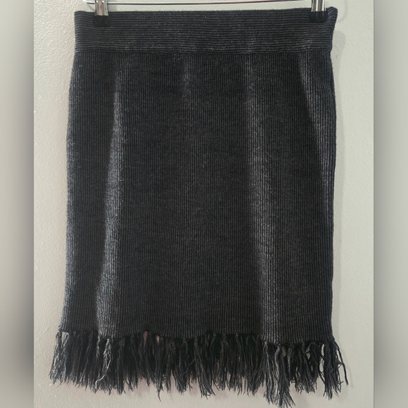 Fenn Wright Manson Wool Mini Skirt A-Line Tassel Winter Boho Small Stretch Gray - Picture 1 of 3